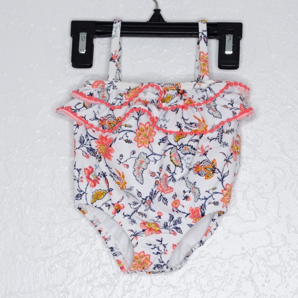 Janie And Jack Bathing Suit One Piece 0-3 months White Floral BOHO Beach Pool - Picture 1 of 5